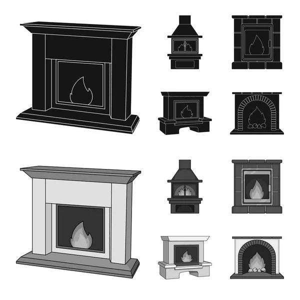 Fuego, calidez y comodidad. Chimenea conjunto colección iconos en negro, estilo monocromo vector símbolo stock ilustración web . — Vector de stock