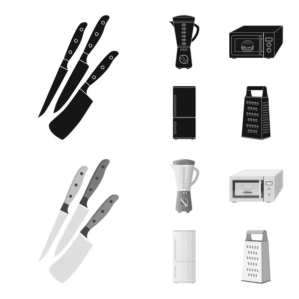 Keuken apparatuur zwart, zwart-wit pictogrammen in set collectie voor design. Keuken en accessoires vector symbool voorraad web illustratie. — Stockvector