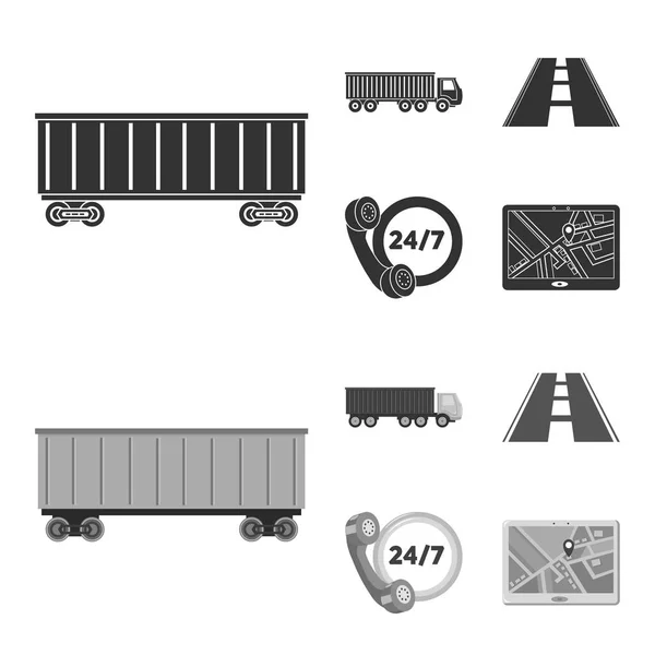 Rond de klok, weg, vrachtwagen vector Jps.Loqistic,set collectie iconen in zwart, zwart-wit stijl symbool stock illustratie web. — Stockvector