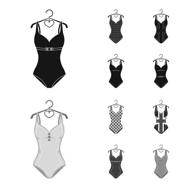 Verschillende soorten zwemkleding. Zwemkleding instellen collectie iconen in zwart, zwart-wit stijl vector symbool stock illustratie web. — Stockvector