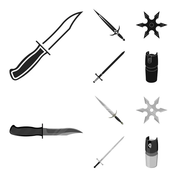 Espada, espada de duas mãos, balão de gás, shuriken. Armas conjunto coleção ícones em preto, estilo monocromático símbolo vetorial estoque ilustração web . —  Vetores de Stock