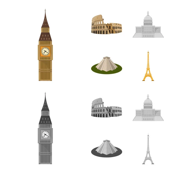 Sights of different countries cartoon,monochrome icons in set collection for design. Famous building vector symbol stock web illustration. — Stock Vector