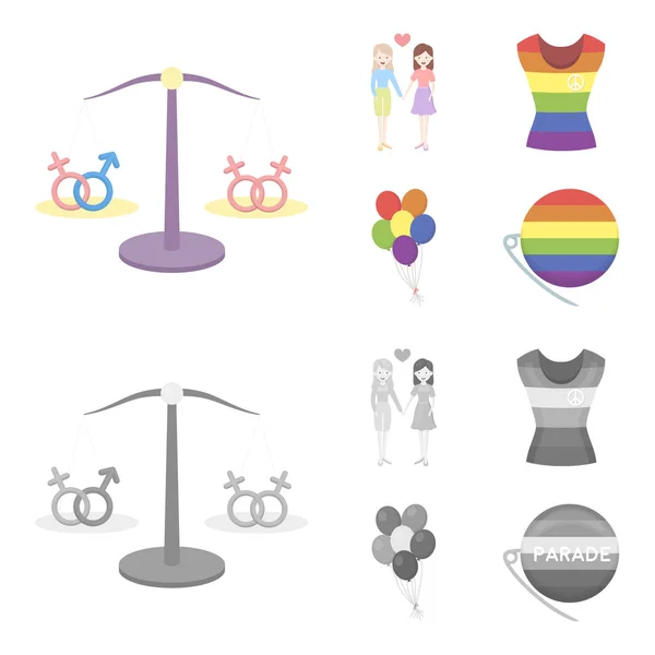 Φόρεμα, μπάλες, λεσβίες, γκέι παρέλαση. Gay συλλογή εικόνες που σε καρτουν, μονόχρωμη στυλ διάνυσμα σύμβολο μετοχής εικονογράφηση web. — Διανυσματικό Αρχείο