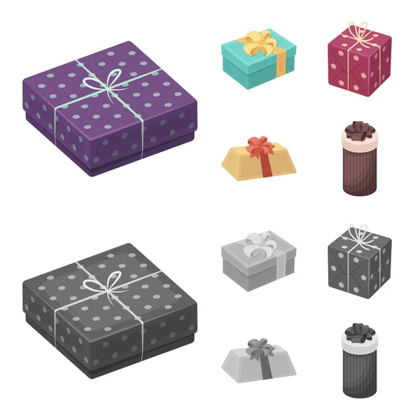 Geschenkbox mit Schleife, Geschenkbeutel. Geschenke und Zertifikate Set Sammlung Symbole in Cartoon, monochromen Stil Vektor Symbol Stock Illustration Web. — Stockvektor