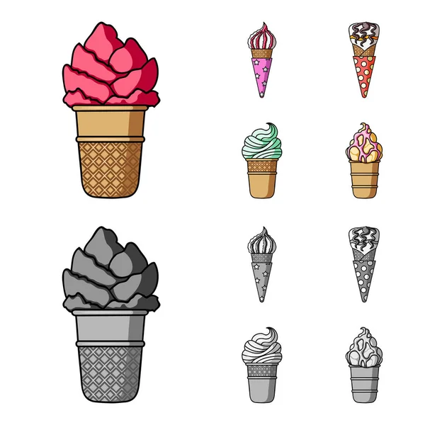 Sorvete em um pau, em um cone de waffle e outras espécies. Conjunto de sorvete ícones de coleção em desenhos animados, estilo monocromático símbolo vetorial ilustração web . —  Vetores de Stock