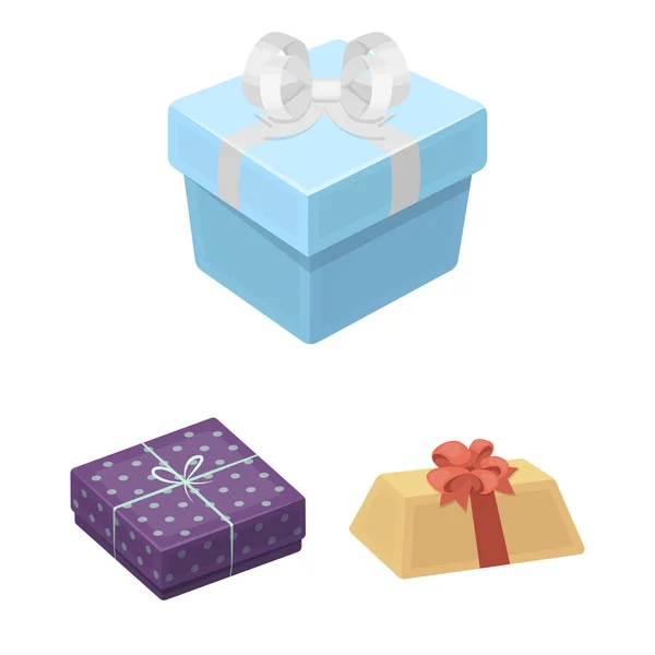 Geschenk und Verpackung Cartoon-Symbole im Set Sammlung für design.bunte Verpackung Vektor Symbol Stock Web-Illustration. — Stockvektor