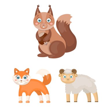 Oyuncak hayvanlar set koleksiyonu tasarım için simgeleri karikatür. Kuş, predator ve otobur sembol stok web illüstrasyon vektör.