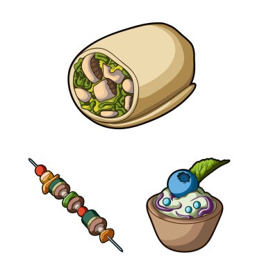 Set koleksiyonu tasarım için vejetaryen yemek karikatür simgeler. Sebze ve süt gıda vektör simge stok web çizim.