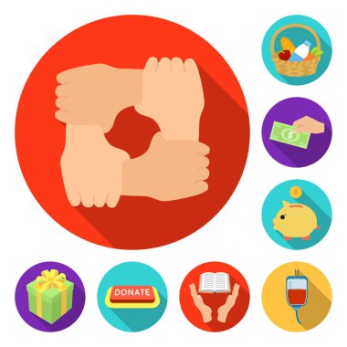 Yardım ve bağış düz simgeler set koleksiyonu tasarım için. Maddi yardım vektör simge stok web çizim.