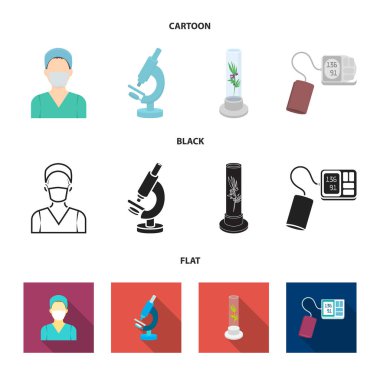 Tüp bebek bitki, Hemşire, mikroskop, tonometer. İlaç toplama simgeler çizgi film, siyah, düz stil vektör simge stok çizim web içinde ayarla..