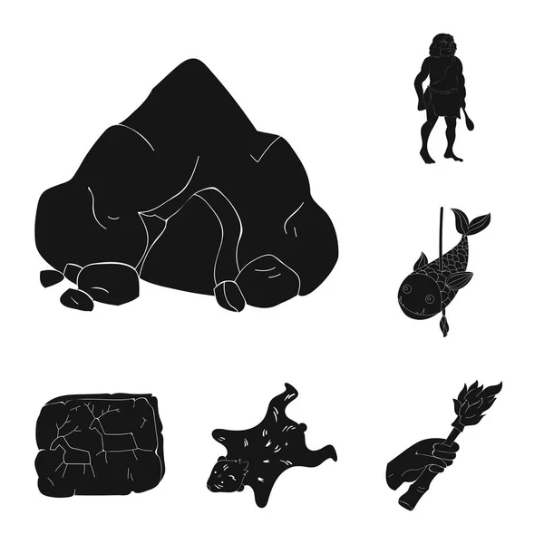 Life in the Stone Age ícones pretos em coleção de conjuntos para design. Pessoas antigas símbolo vetorial ilustração web . — Vetor de Stock