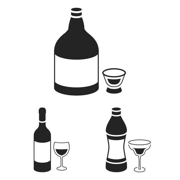 Types d'icônes noires d'alcool dans la collection de jeu pour le design. Alcool en bouteilles symbole vectoriel stock web illustration . — Image vectorielle