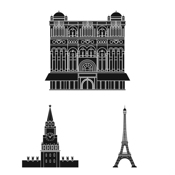 Visões de diferentes países ícones pretos na coleção de conjuntos para design. Famosa construção vetor símbolo web ilustração . —  Vetores de Stock