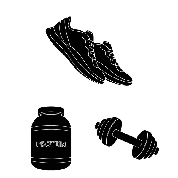 Gym en opleiding zwarte pictogrammen in set collectie voor design. Fitnessruimte en apparatuur symbool voorraad web vectorillustratie. — Stockvector