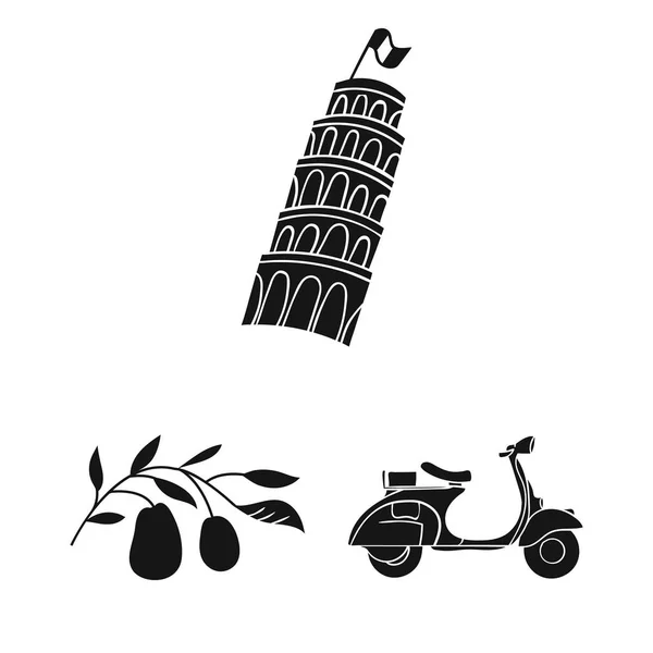 Χώρα Ιταλία μαύρο εικονίδια στη συλλογή σετ για σχεδιασμό. Ιταλία και ορόσημο σύμβολο μετοχής web εικονογράφηση διάνυσμα. — Διανυσματικό Αρχείο
