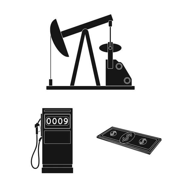 Ícones pretos da indústria do petróleo na coleção de conjuntos para design. Equipamento e produção de óleo símbolo vetorial web ilustração . —  Vetores de Stock