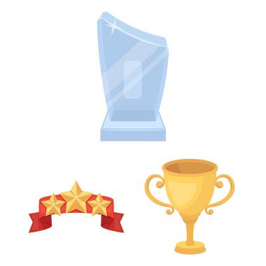Kupalar ve ödüller set koleksiyonu tasarım için simgeleri karikatür. Sembol stok web illüstrasyon vektör ödül ve başarı.