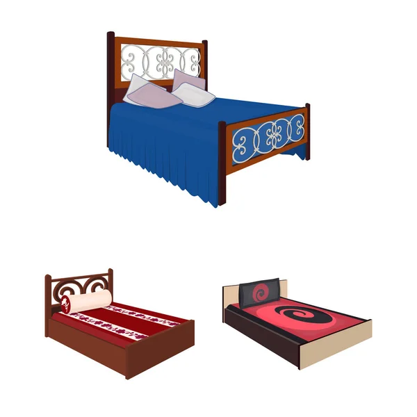 異なったベッドの設計のためのセットのコレクションのアイコンを漫画します ベクトル アイソメ シンボル ストック イラストを睡眠のための家具 — ストックベクタ