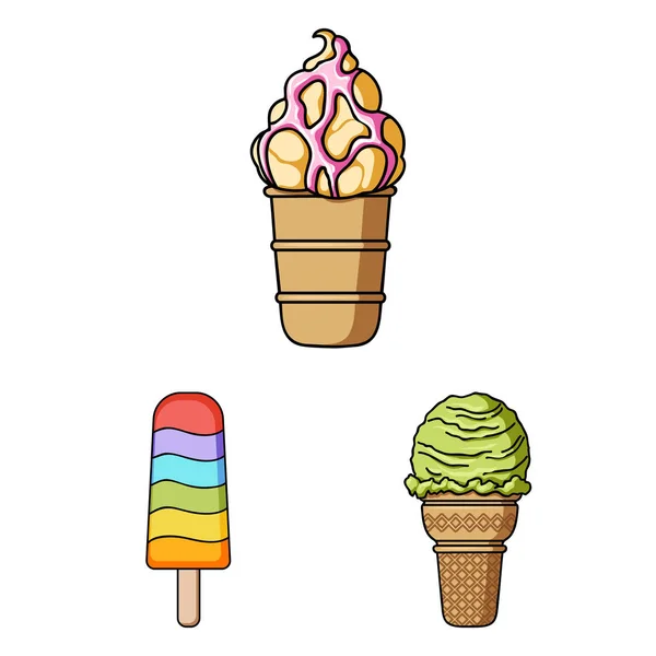 Different ice cream cartoon icons in set collection for design. Dessert and sweetness vector symbol stock web illustration. — Stock Vector