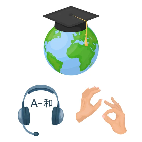 Traductor y lingüista iconos de dibujos animados en la colección de conjuntos para el diseño. Intérprete vector símbolo stock web ilustración . — Vector de stock