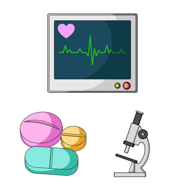 医学と医療漫画のデザインのセットのコレクションのアイコンを実行します。薬や器具のベクトル シンボル ストック web イラスト. — ストックベクタ