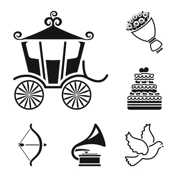 Wedding and Attributes black icons in set collection for design.Newlyweds and Accessories vector symbol stock web illustration. — Stock Vector