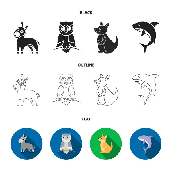 Burro, búho, canguro, shark.Animal conjunto colección iconos en la historieta estilo vector símbolo stock ilustración web . — Archivo Imágenes Vectoriales