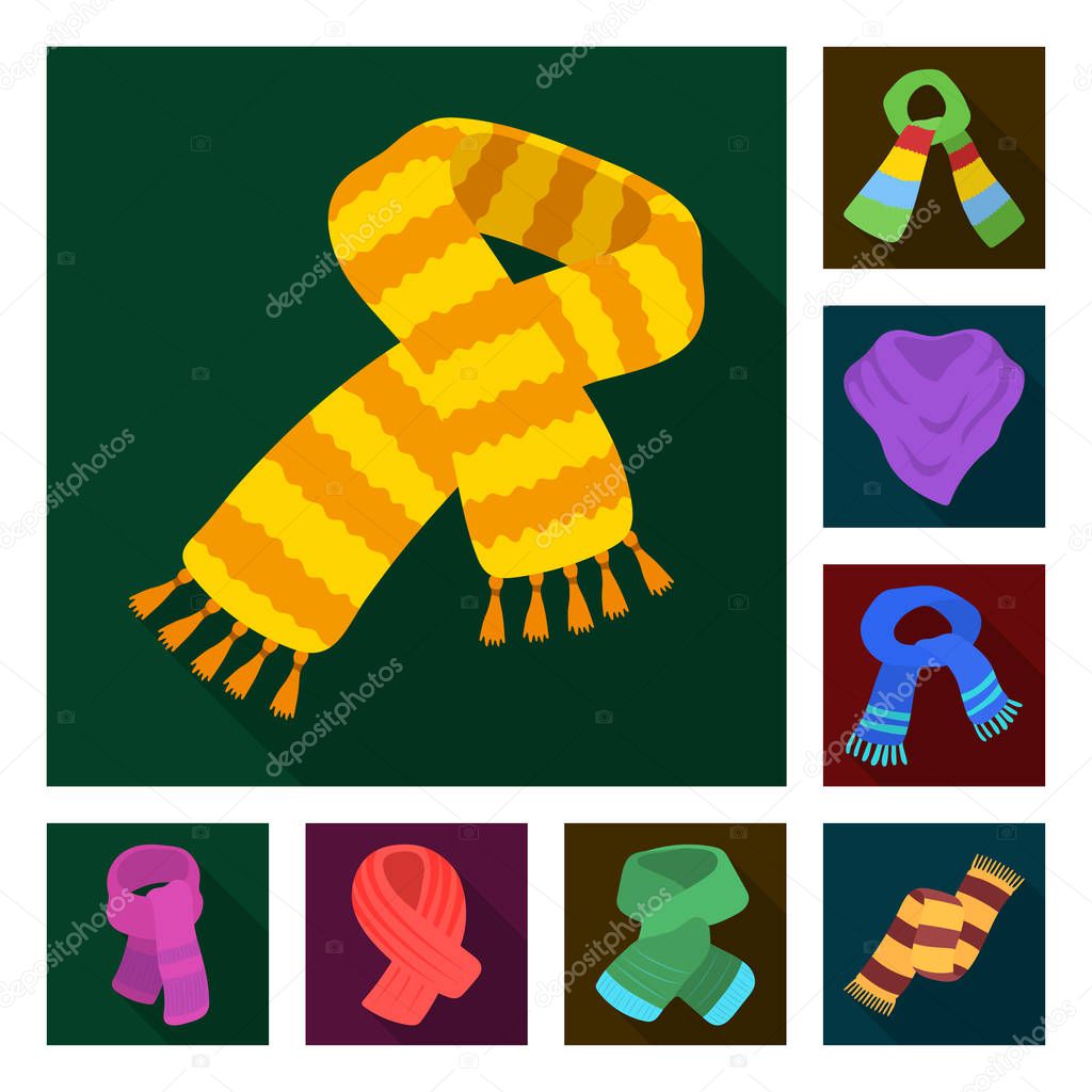 Scarf and Shawl flat icons in set collection for design.Clothes and Accessory vector symbol stock  illustration.