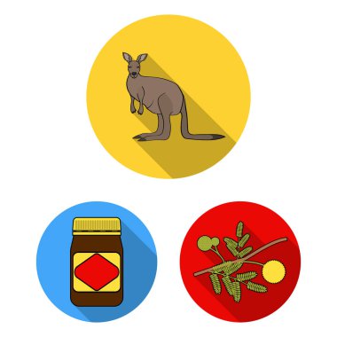 Ülke Avustralya set koleksiyonu tasarım için düz simgeler. Sembol stok web illüstrasyon vektör seyahat ve konumlar.