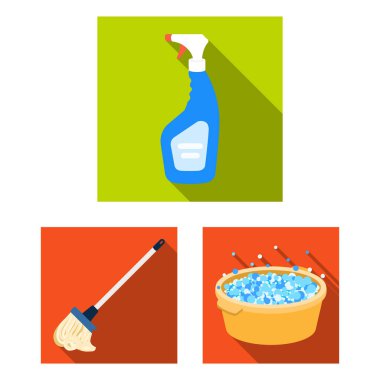 Temizlik ve hizmetçi düz simgeler set koleksiyonu tasarım için. Vektör simge stok web illüstrasyon Temizleme için donatım.