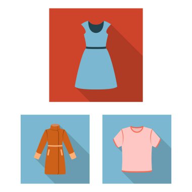 Giysileri farklı türde set koleksiyonu tasarım için simgeleri düz. Giyim ve stil sembol stok web illüstrasyon vektör.