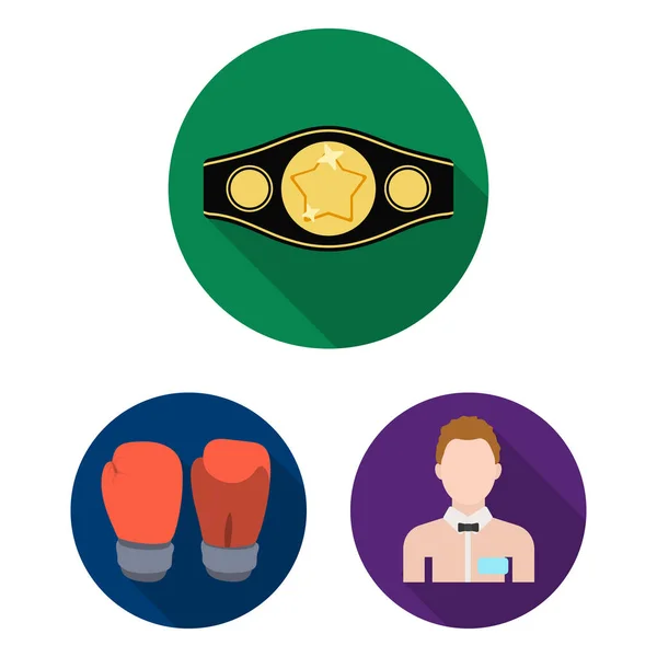 Boxing extreme sports flat icons in set collection for design. Boxer and attributes vector symbol stock web illustration. — Stock Vector