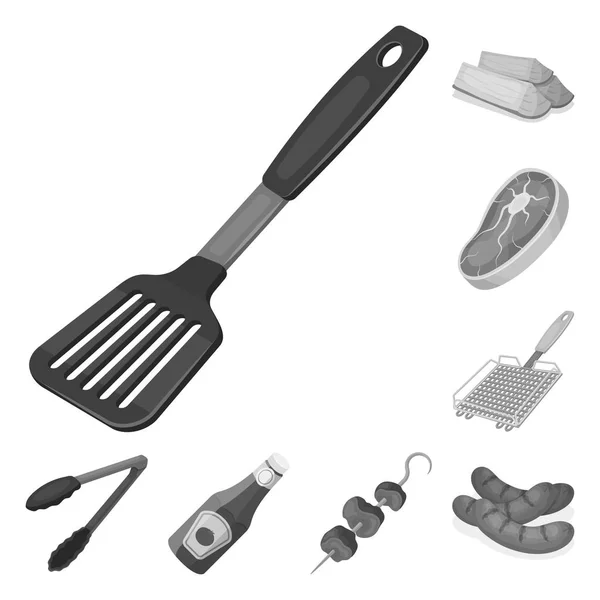 Barbecue and equipment monochrome icons in set collection for design. Picnic and fried food vector symbol stock web illustration. — Stock Vector