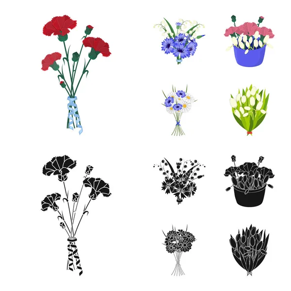 Ένα μπουκέτο από φρέσκα λουλούδια γελοιογραφία, μαύρο εικονίδια στη συλλογή σετ για σχεδιασμό. Διάφορα μπουκέτα διανυσματικά εικονογράφηση σύμβολο μετοχής web. — Διανυσματικό Αρχείο