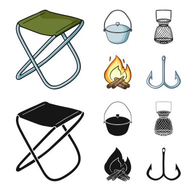 Catch, kanca, kafes, pudra. Balık tutma toplama simgeler çizgi film, siyah stil vektör simge stok çizim web içinde ayarla..