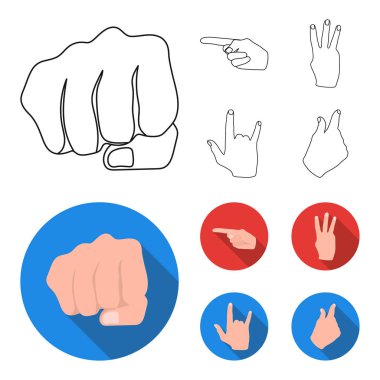 Kapalı yumruk, dizin ve diğer hareketleri. Anahat, düz stil vektör simge stok çizim web simgeler el hareketleri ayarla.