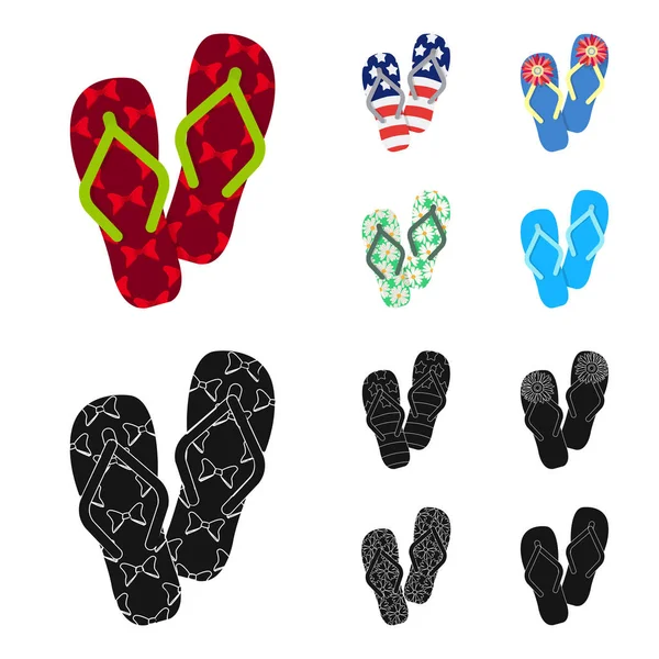 Chanclas de dibujos animados, iconos negros en la colección de conjuntos para el diseño. Zapatos de playa vector símbolo stock web ilustración . — Vector de stock