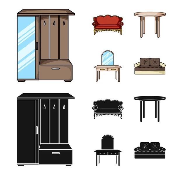 Sofa, Sessel, Tisch, Spiegel. Möbel und Home Interiorset Sammlung Symbole in Cartoon, schwarzer Stil Vektor Symbol Stock Illustration Web. — Stockvektor