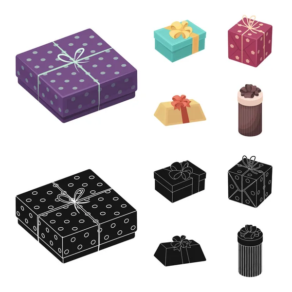 Geschenkbox mit Schleife, Geschenk bag.gifts und Zertifikate Set Sammlung Symbole in Cartoon, schwarzer Stil Vektor Symbol Stock Illustration Web. — Stockvektor