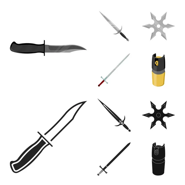 Spada, spada a due mani, mongolfiera, shuriken. Set di armi icone di raccolta in cartone animato, nero stile vettore simbolo stock illustrazione web . — Vettoriale Stock