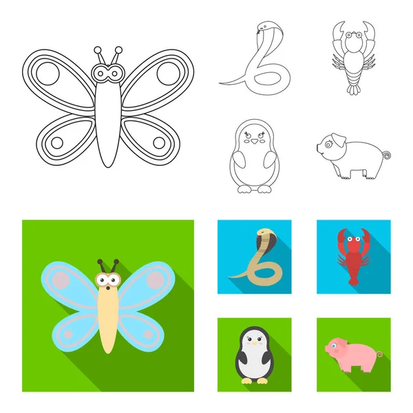Un contorno poco realista, iconos de animales planos en la colección de conjuntos para el diseño. Animales de juguete vector símbolo stock web ilustración . — Archivo Imágenes Vectoriales