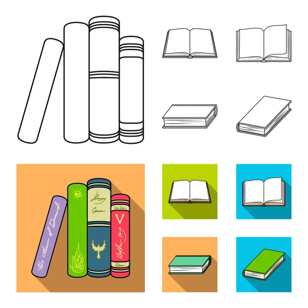 Verschillende soorten boeken. Boeken collectie iconen in overzicht, vlakke stijl vector symbool stock illustratie web instellen. — Stockvector