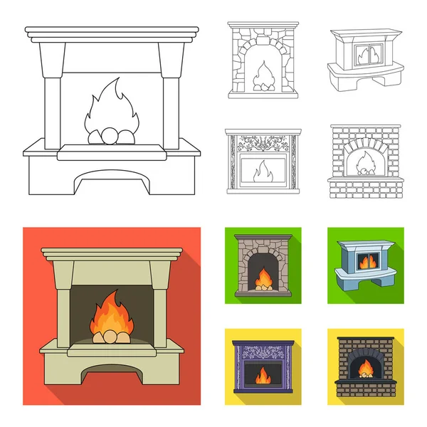 Fuego, calidez y confort.Chimenea conjunto de iconos de la colección en el contorno, plano estilo vector símbolo stock ilustración web . — Vector de stock