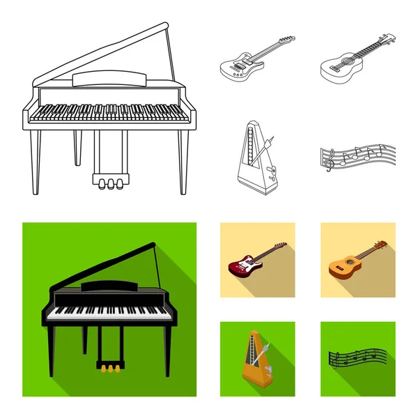 Instrument muzyczny konspektu, płaskie ikony w kolekcja zestaw do projektowania. Ciąg i magazynie symbol wiatr instrument izometryczny vector web ilustracja. — Wektor stockowy