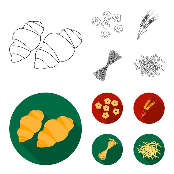 Différents types de pâtes. Types de pâtes set collection icônes dans les grandes lignes, style plat vectoriel symbole illustration web . — Image vectorielle