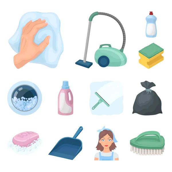 Cleaning and maid cartoon icons in set collection for design. Equipment for cleaning vector symbol stock web illustration. — Stock Vector
