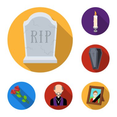 Cenaze töreni set koleksiyonu tasarım için düz simgeler. Cenaze törenleri ve öznitelikleri sembol stok web illüstrasyon vektör.