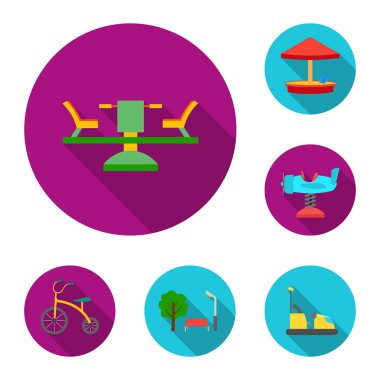 Bahçesi, eğlence düz set koleksiyonu tasarım için simgeler. Sembol stok web illüstrasyon vektör cazibe ve ekipman.