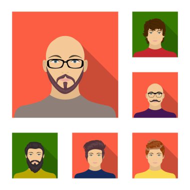 Avatar ve yüz düz simgeler set koleksiyonu tasarım için. Bir kişi görünümü vektör simge stok web çizim.