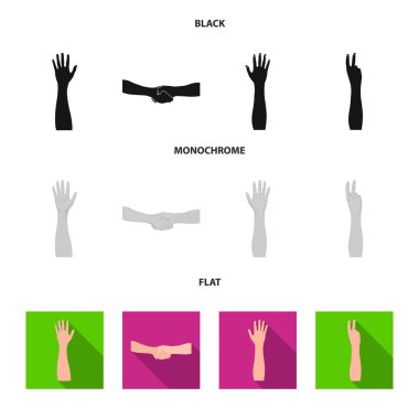 Set koleksiyonu tasarım için işaret dili siyah, düz, tek renkli simgeler. Duygusal iletişim vektör simge stok web illüstrasyon parçası.